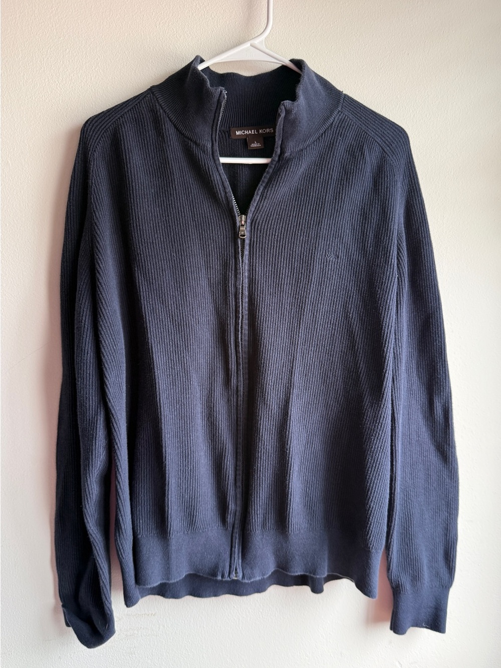 Michael Kors Black Ribbed Full Zip Mock Neck Sweater Size L
